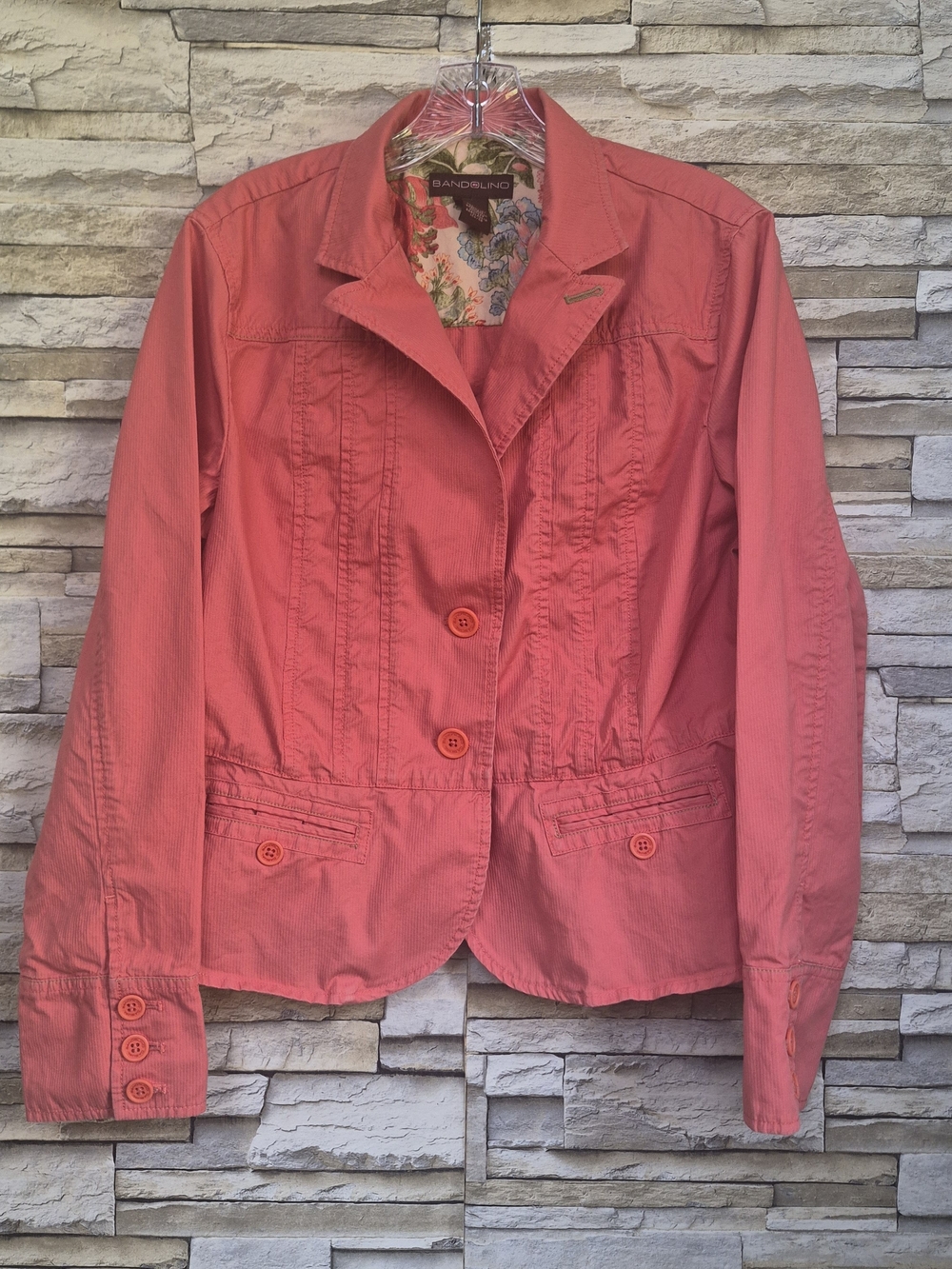 ​Bandolino Blazer Jacket Womens 16 Coral Pink Cotton Button Up Pleated Casual
